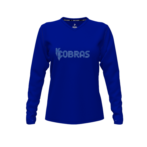[FTLVCFRY-FYXS-LOGO1] Decker Comfort T-Shirt (Female Youth XS, Royal, V Neck, Logo 1, Long Sleeve)