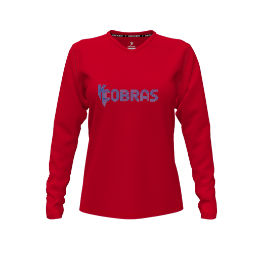 [CUS-DFW-TEES-CMF-VNK-LSL-RED-FYXS-LOGO1] Decker Comfort T-Shirt (Female Youth XS, Red, V Neck, Logo 1, Long Sleeve)