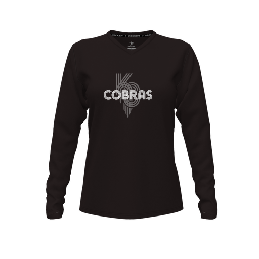 [FTLVPTBK-FYXS-LOGO3] Decker Performance T-Shirt (Female Youth XS, Black, V Neck, Logo 3, Long Sleeve)