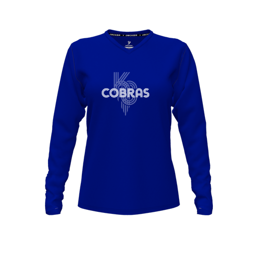 [FTLVPTRY-FYXS-LOGO3] Decker Performance T-Shirt (Female Youth XS, Royal, V Neck, Logo 3, Long Sleeve)