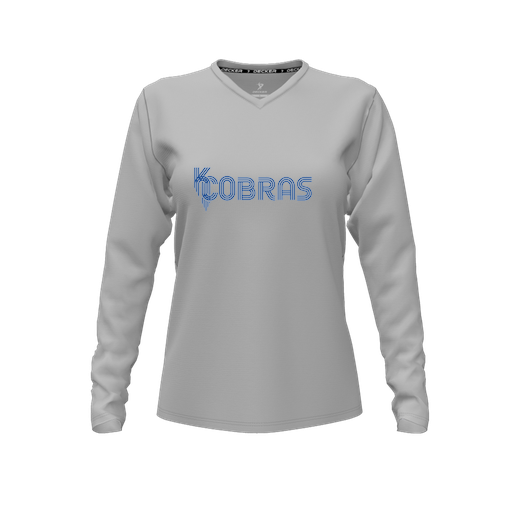 [FTLVPTGY-FYXS-LOGO1] Decker Performance T-Shirt (Female Youth XS, Gray, V Neck, Logo 1, Long Sleeve)