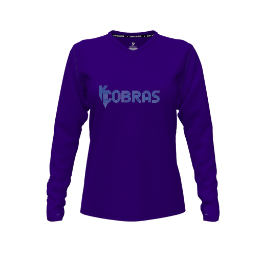 [FTLVPTPP-FYXS-LOGO1] Decker Performance T-Shirt (Female Youth XS, Purple, V Neck, Logo 1, Long Sleeve)