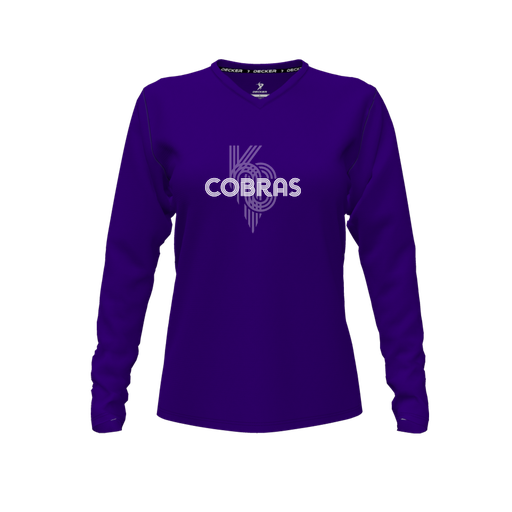 [FTLVPTPP-FYXS-LOGO3] Decker Performance T-Shirt (Female Youth XS, Purple, V Neck, Logo 3, Long Sleeve)