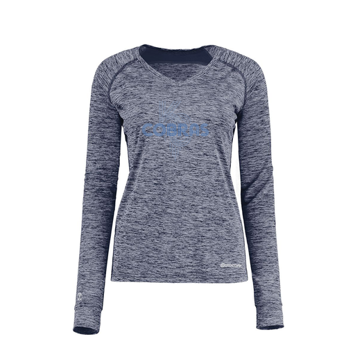 [222770.U22.XS-LOGO2] Ladies Electric Long Sleeve Shirt (Female Adult XS, Navy, Logo 2)